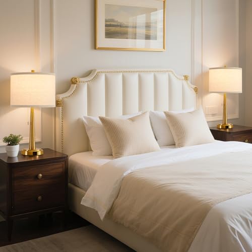 GyroVu 22 Inches Table Lamps, Bedside Lamps with USB and C Ports, Nightstand Lamp with Pull Chain, Gold Lamp Set of 2 for Living Room, Bedroom & Office, Bulbs Included(Gold)