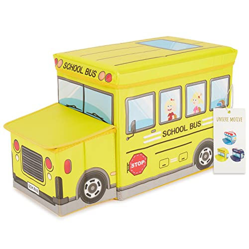 Bieco Boîte de Rangement Autobus Scolaire pour Enfants avec Siège Rembourré | Coffret à Jouets Unisexe avec Couvercle | Coffre Pliable Jaune | Boîte de...