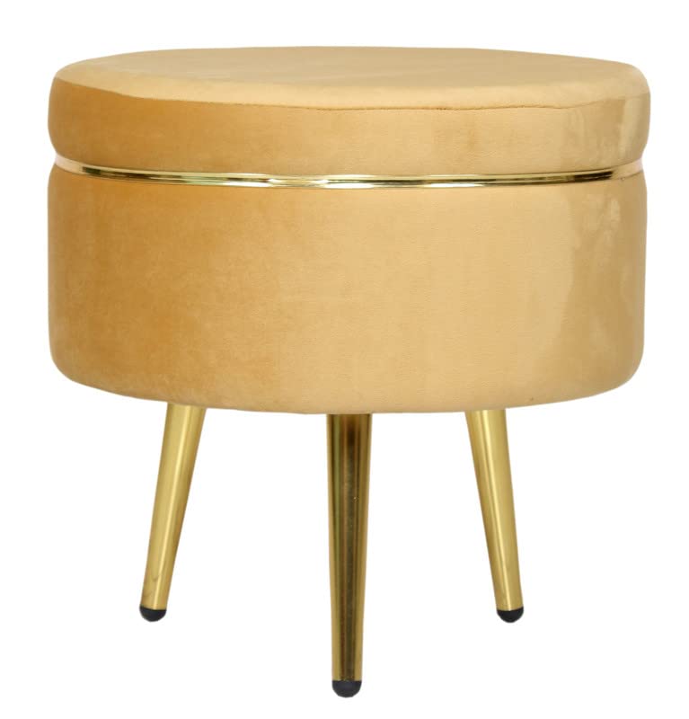 Image of Ottoman Stool for Living Room, Velvet Foot Rest Puffy for Sofa, Foot Stool for Sitting, Modern Puffy for Bedroom, Metal Legs Ottoman for Home Decor, 17 inch Height (Stool-Beige)