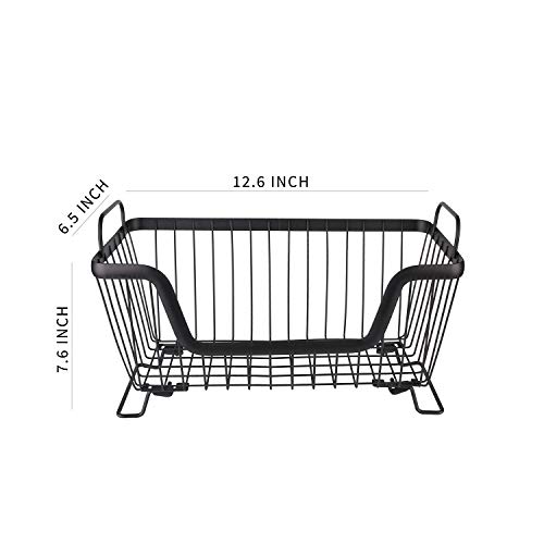 LOTTS Stackable wire basket for pantry Metal Storage Organizer Bin with Handles Fruit - image 7