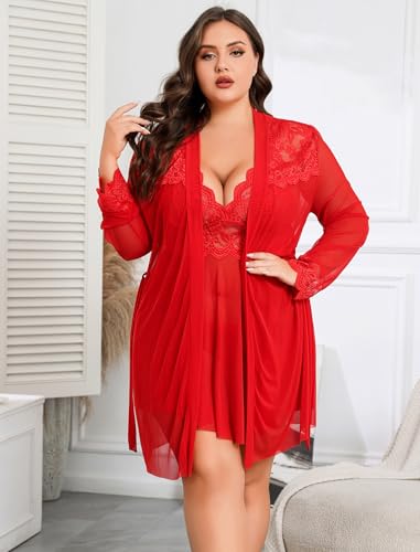 Image of Avidlove Plus Size Lingerie Sexy Lingerie Set Women's Exotic Nightgowns Lace Chemise Lingerie Side Slit Nightdress