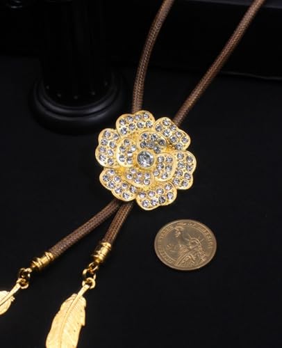 Image of PEARLY JUN Bolo Tie for Men Women Rhinestone Bling Western Cowboy Brown Leather Country Style String Wear Shirt Vest