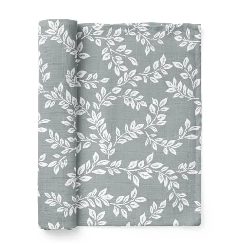 Image of Mini Wander Swaddles for Newborns Muslin Swaddle Blankets - Breathable Soft Gender Neutral Receiving Blanket Baby Essentials | 47 x 47 Cotton - Leafy Sprig (Blue)