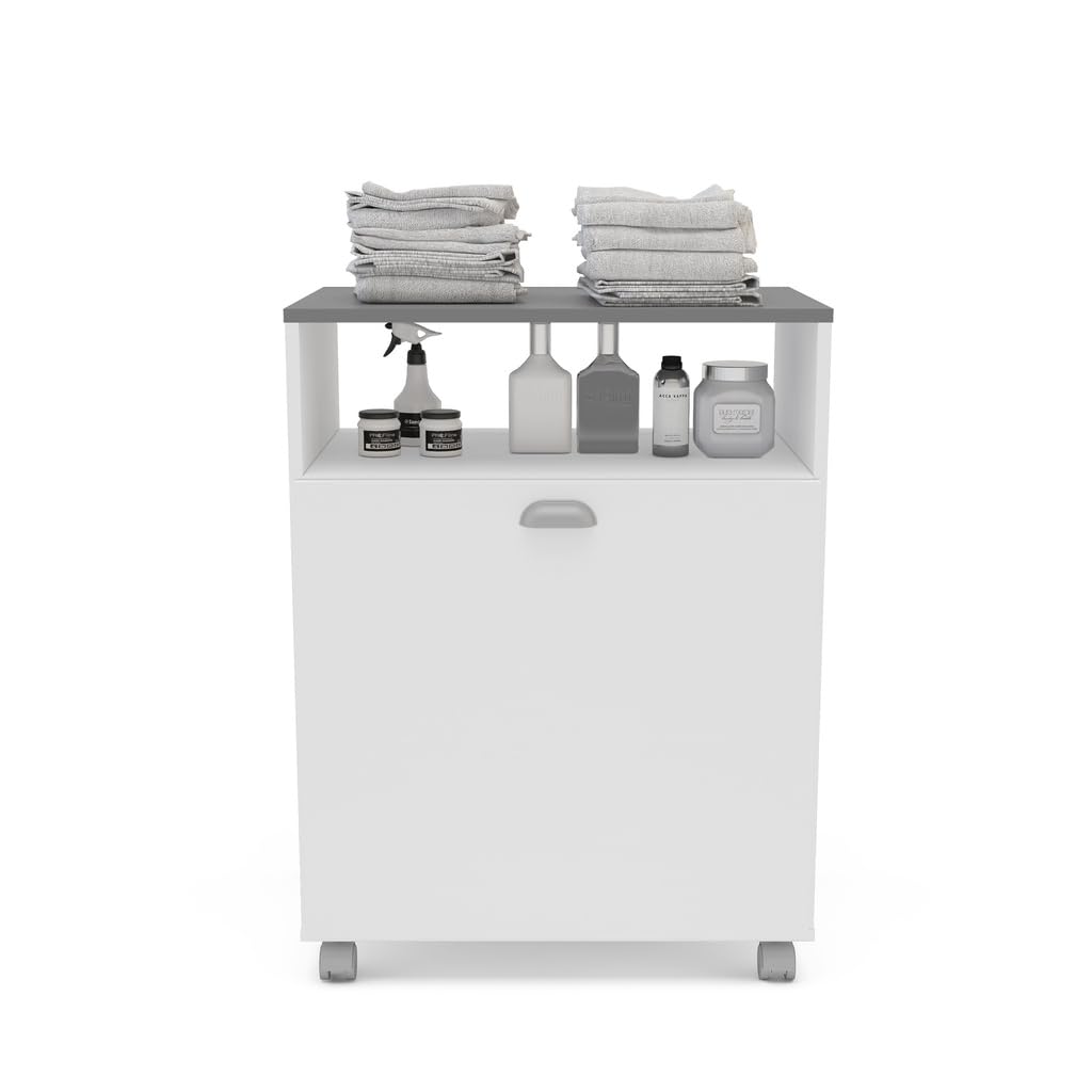 Mueble de Lavandería Blanco con Cesta Metálica y Tapa Gris Grafito – 60x40x80 cm – Diseño Moderno y Funcional en Melamina