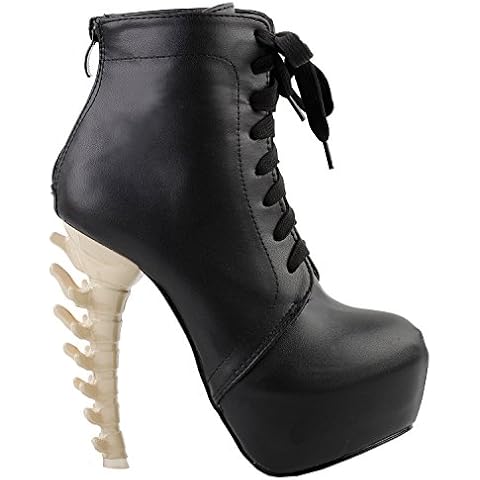 SHOW STORY Black Punk Design High Heels Beige Women's High-top Bone High Heel Platform Ankle Boots,LF80647BK39,8US,Black Cover