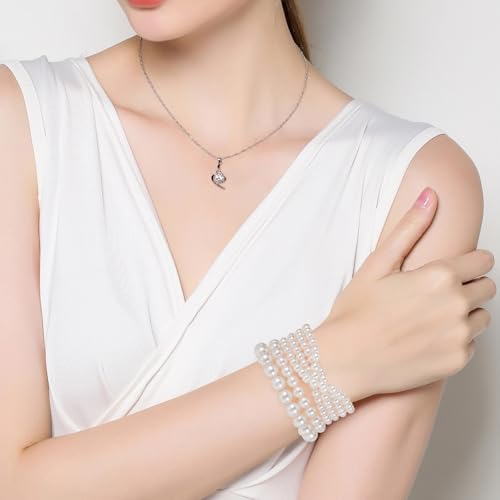 6 Pcs Pearl Bracelet Stack White Pearl Stretch Bracelets For Women Stackable Elastic Beaded Bracelet For Women Bridesmaid Bridal Wedding Jewelry4