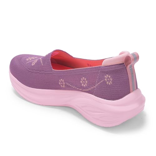 Image of Liberty LEAP7X GLOWSTAR-E Slip-On Sneakers for Women - Peach & Navy Knitted Casual Shoes | Memory Foam Cushioned Insole, Lightweight Slip-On Shoes for Walking, College & Casual Outings