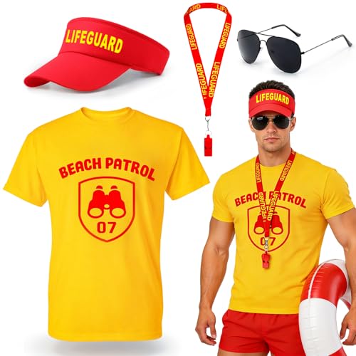 Lrrtdepy Lifeguard Fancy Dress Set Life Guard Costume with Fanny Pack Whistle Sunglasses Baywatch Outfits for Women Men Beach Pool Party Halloween Cosplay(M)
