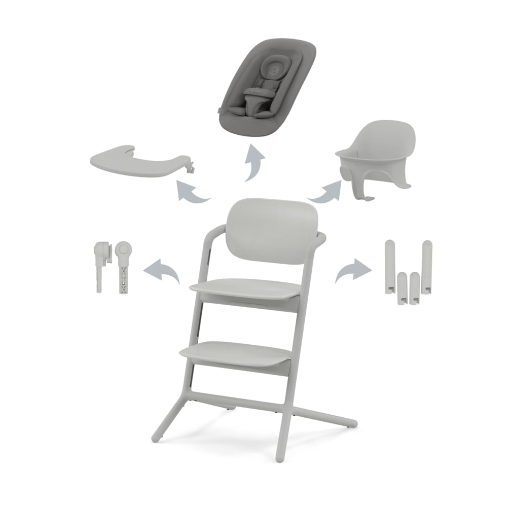 CYBEX Gold LEMO Seggiolone 4-in-1, 0 - 99 Anni, Dalla Nascita, Include Sdraietta, Sedile per Bambini, Vassoio, Riduttore per Neonati, Poggiatesta e Adattatore, Alluminio/Plastica, Suede Grey (Grigio)