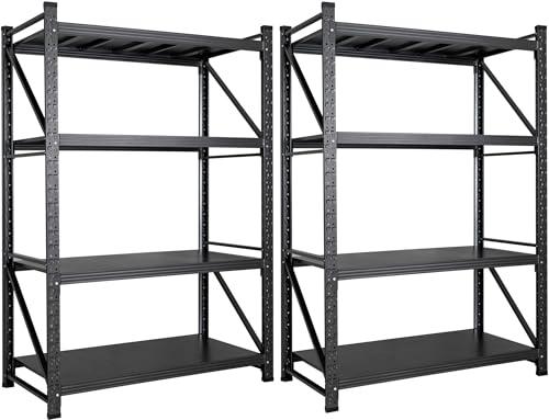 Image of Set of 2 48 inch Wide Heavy Duty Garage Shelving Units,3000LBS 24 Deep Storage Shelves,Metal Garage Shelves,Large Storage Rack,Steel Shelf,Industrial Shelving for Shop,Warehouse,48 inch W x 24 inch D x 70 inch H