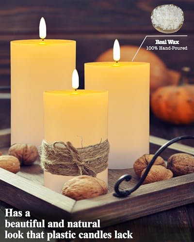 Image of Gmnee 3 inchx5 inch Flickering Flameless Candles with Remote Timer, Real Wax, White | 2 Pack 3 inch Diameter Extra-Large Pillar Candles, LED Candles, Battery Operated Candles for Table and Fireplace Decor (H 5 inch)