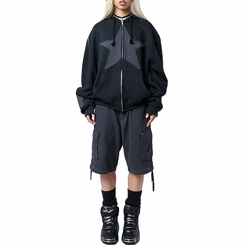 Doloame Y2k Zip Up Striped Hoodie Women Oversized Goth Sweatshirt