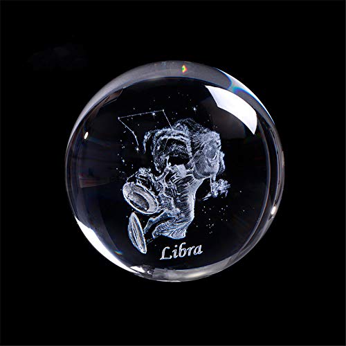 Laser Gravé Signe du Zodiaque Cristal Balle Miniature 3D Cristal Artisanat Décoration en Verre Sphère Décoration de La Maison Accessoires Cadeau (60mm, Balance) Cover