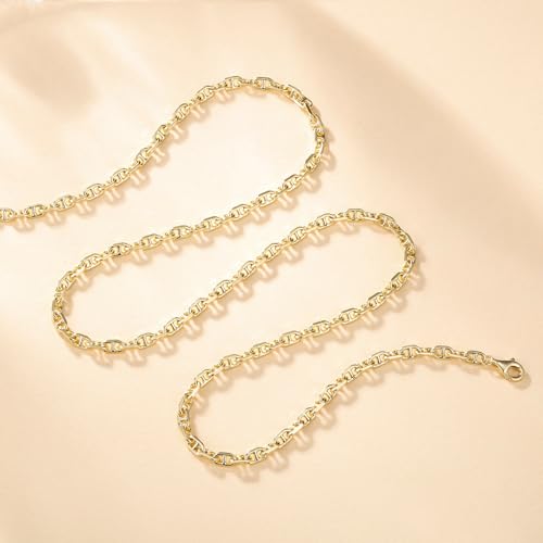 FANCIME 'Sunlit Grace' Gold Plated Sterling Silver Classic Link Chain Necklace Fine Jewelry Gift for Women and Men, Width: 3-3.5MM, Length: 18-20 Inches4