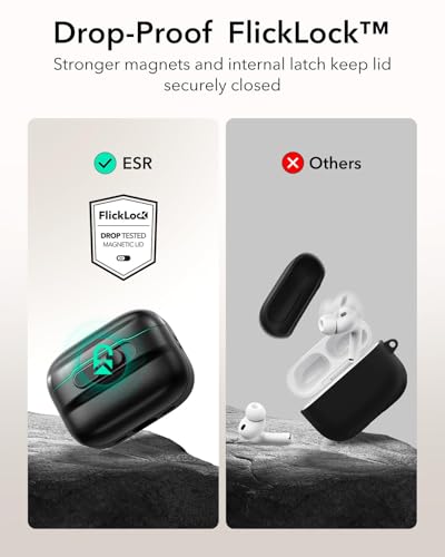 Image of ESR for AirPods Pro 3 Case (2025), Compatible with AirPods Pro 3 (USB-C Cable), MagSafe Ready, Magnetic Lid Lock, Full Drop Protection Cover with Lanyard, Black