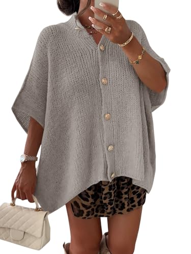 Image of Saodimallsu Womens Short Sleeve Cardigan Sweaters Button Down Lightweight Knit Cardigans