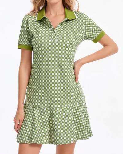 Image of YEXPINE Polo Dress for Women Short Sleeve Ruffle Hem Golf Tennis Summer Mini Dresses