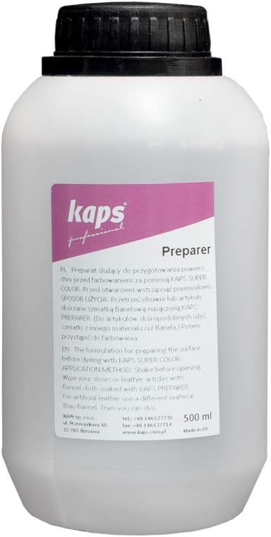 Kaps Preparer - Leather Dye Preparation Degreaser And Cleaner - Pre Dye Preparation, 500 ml - 16.90 fl. Oz., Transparent