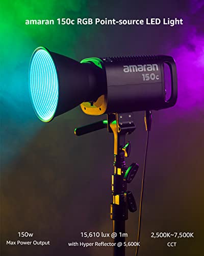Image of Amaran 150c RGB COB Video Light, Dimmable Full-Color LED Panel, Adjustable 3200K-9500K, High CRI 95+, Portable Lighting for Photography, Videography, YouTube, Film, Studio & Content Creation (Grey) | 150W Full-Color Rgbww Monolight, 2, 500-7, 500K Cct, Bowens Mount Compatible with Aputure Modifiers, High Color Accuracy