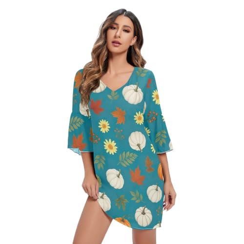 Robe d'été courte en mousseline imprimée citrouilles pour femme