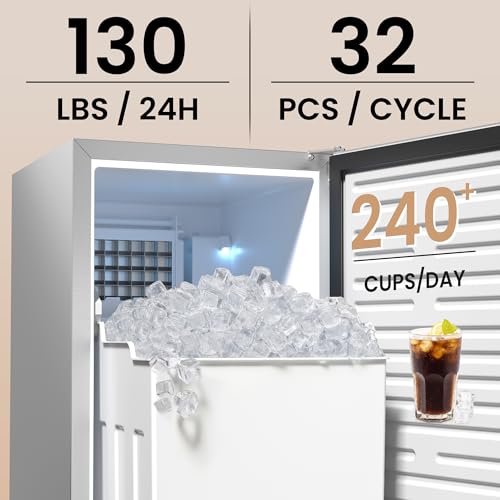 Image of Coolski 15 inch Under Counter Ice Maker Machine, 130 Lbs /Day, 30 LBS Storage Bin, Auto-Cleaning, Built-in Freestanding Commercial Ice Maker for Outdoor Home Bar Restaurant