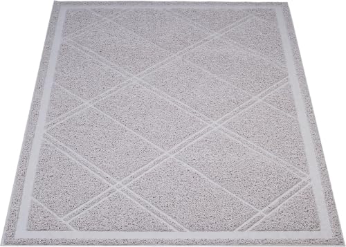 Image of Amazon Basics Less-Mess Litter Trapping Cat Litter Box Mat, Soft on Kitty Paws, Waterproof, Scatter Control, 24 inch x 35 inch, Grey 1 Count (Pack of 10)