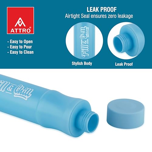 Image of ATTRO Crazy 1000ml Water Bottle - Round Plastic Fridge Bottle - Airtight, Leak-Proof, BPA-Free, Freezer Safe Durable & Lightweight - Set of 2 Blue - Ideal for Home & Office