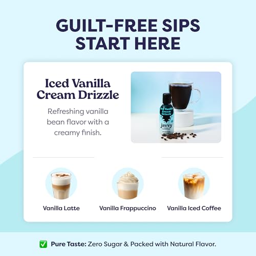 Image of Javvy Cold Brew Coffee Concentrate Instant Coffee, Vanilla Cream Drizzle | 100% Real Coffee, 0g Sugar, No Artificial Flavors, 60-80mg Caffeine per Serving, Gluten Free, Makes Hot or Iced Coffee