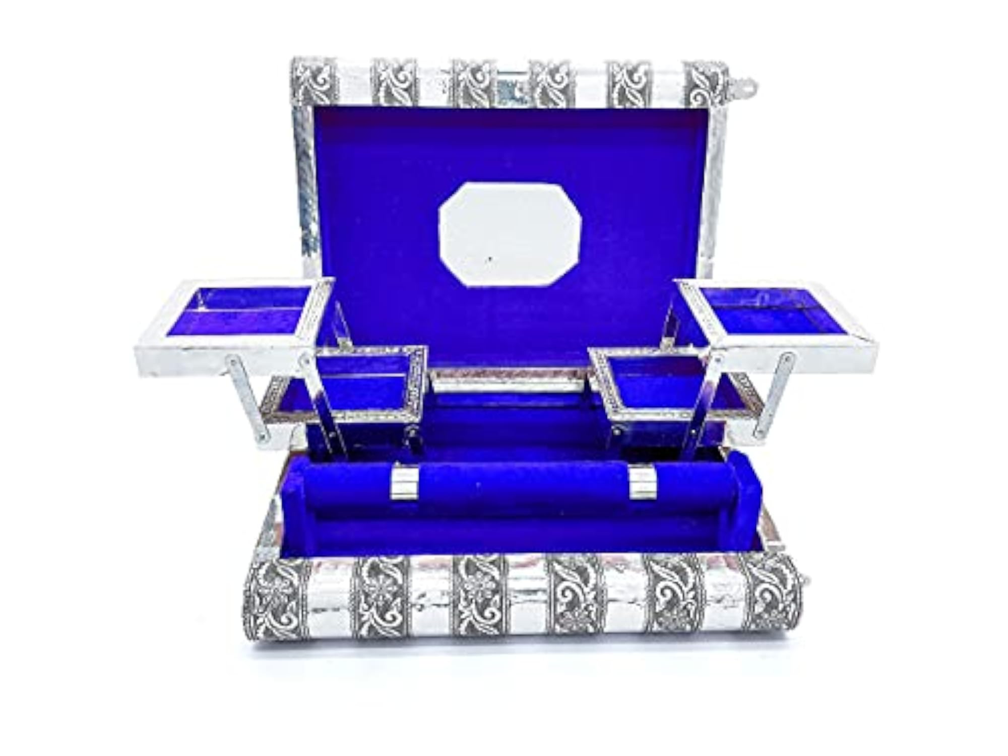 Handmade Wooden Jewellery Box, Makeup Box, Silver & Blue