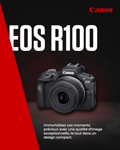 Canon EOS R100 Appareil Photo avec Objectif RF-S 18-45mm F4.5-6.3 is STM, Appareil Photo Hybride APS-C, Autofocus CMOS Dual Pixel, Vidéo 4K, Prise de Vue en Continu Jusqu’à 6,5 IPS, Wi-FI & Bluetooth