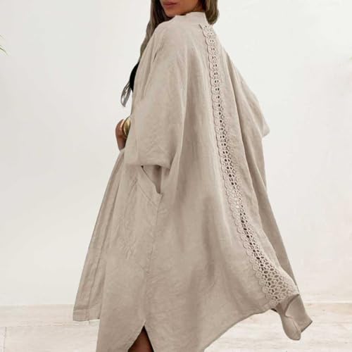 chouyatou Women's Boho Crochet Eyelet Open Front Irregular Long Cotton Beach Coverup Cardigan Shirt Blouses3