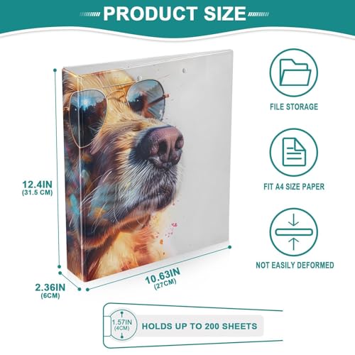 Image of Golden Retriever Dog 3 Ring Binder with 2 Interior Pockets 1.5 inch Binders 3 Ring Heavy Duty Fit 8.5 inch x 11 inch Letter Size for Office School, 2 Pack