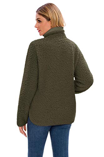Lilly Posh Womens Fleece Sherpa Fuzzy Zipper Long Sleeve Loose Pullover Green