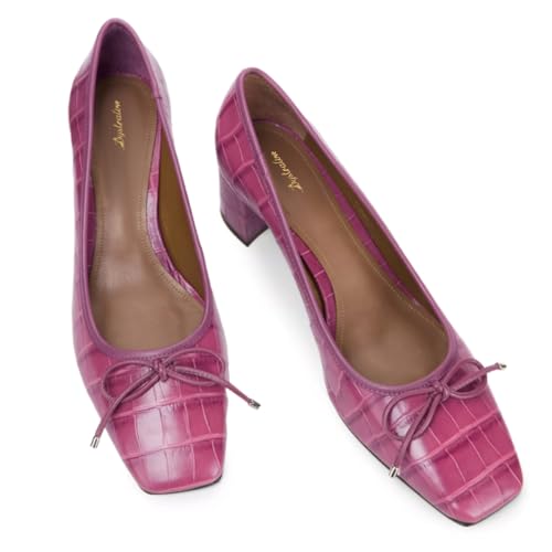 Women Fashion Chunky High Heel Pumps Square Toe Bow Dress Pumps Crocodile Closed Toe Heeled Sandals 3 Inch Block Heels Slip On Dress Shoes Sexy Comfy Office Ladies Party 4-11 M US4