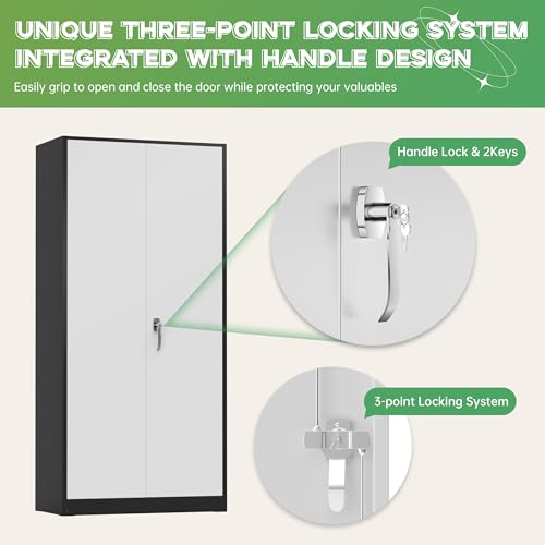 Image of INTERGREAT Metal Storage Cabinet with Lock,72 inch Steel Lockable File Locker Cabinet with Locking Doors and Adjustable Shelves, Storage Lockers for Office, Home, Garage, Gym, School (Black Grey)