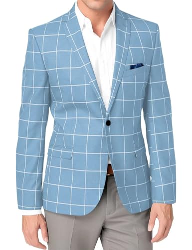 Mens Casual Suit Blazer One Button Slim Fit Men Plaid Sport Coats Lightweight Jacket Men Business Wedding Prom