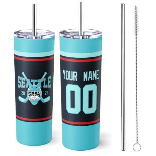 Image of ANTKING Seattle Tumbler 20oz Travel Mug Custom Name Number Gifts | Stainless Steel Insulated Coffee Cup for Men Women