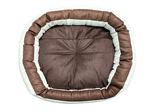 Image of Large Size Dog and Cat Bed Egg Shape Export Quality Ultrasoft Micro Fiber Filling for Extra Comfert Dual Color Cream-Brown Machine Washable Anti Skid Base Pet Bed