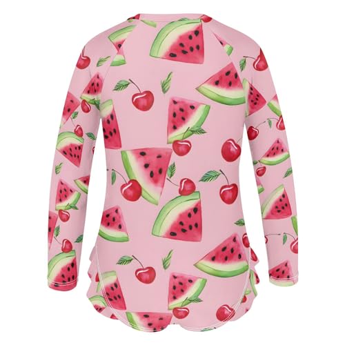 ALAZA Watermelon Cherry Fruit Cute Girls One Piece Swimsuit Long Sleeve Rash Guard Swimsuits UV 50+ Swimwear Zipper3