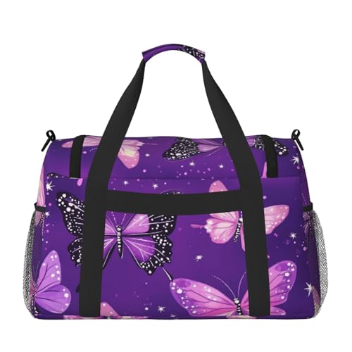 Purple Butterflies Duffle Bag Foldable Travel Tote Bag Carry On Large Weekender Overnight Bags Waterproof Gym Bag For Women Men3