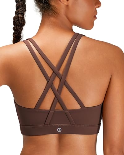 LUCKY YOGA Sports Bras for Women, Strappy Sports Bra Dark Brown