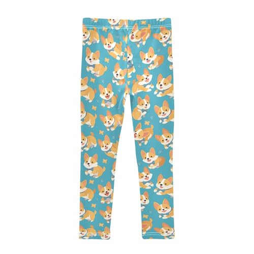 Happy Corgi Puppies Girls' Leggings Toddler Doodles Paws Kids Yoga Pants Dance Active Tights 4T2