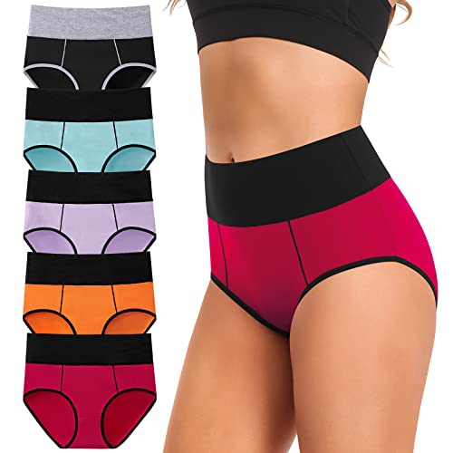 ASIMOON Women's Underwear: Cotton High-Waisted Briefs for Tummy Control