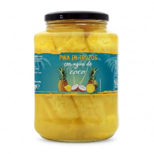 Piña en Trozos con Agua de Coco 1190g - Snack Saludable 100% Natural sin Azúcares Añadidos - Fruta en Tarro de Cristal - We Natural - Ideal para Deportistas y Ensaladas - 69 kcal por 100g - NEXU