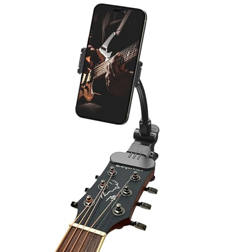 Khazylorr Guitar Phone Holder Flexible Gooseneck Phone Mount Desk Mount Clip 360 Rotation Phone Holder Clamp for Guitars Bass Ukulele Compatible with iPhone Samsung All Smartphones