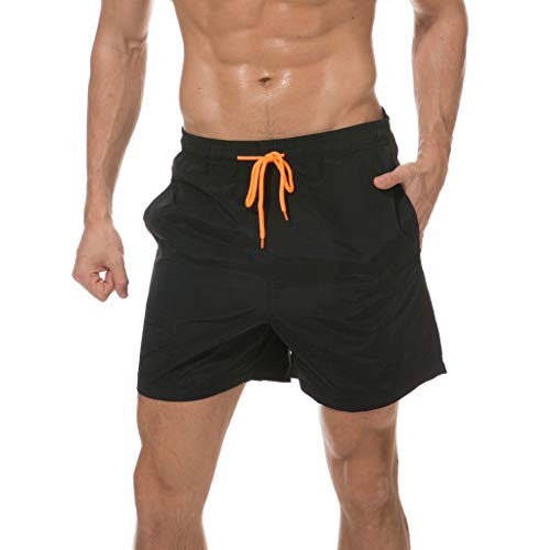 Padaleks Men's Swim Trunks Quick Dry Beach Shorts with Pockets Sports Surfing Board Boxer Pants Swimwear Black