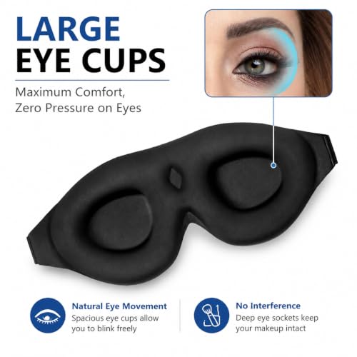 ALASKA BEAR Sleep Mask Memory Foam Contoured Eye Cups for Women and Men, Soft 3D Blackout Eye Mask for Sleeping No Pressure on Eyelids and Eyelashes Protection, Earplugs Set, Black - Image 4