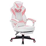 Pink Gaming Chair with Footrest 350LBS Load-Bearing Ergonomic Racing Computer Chair PU Leather with
