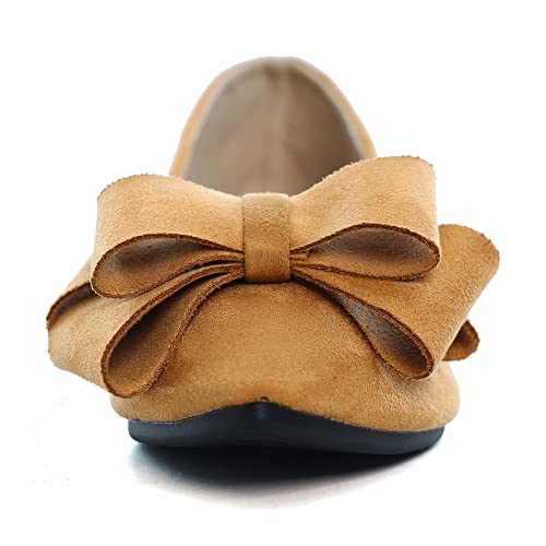 Image of WENJIAZHIZHI Square Toe Bow Ballet Slip-On | Classic Suede Finish,Chic Bow Detail,Effortless Everyday Style,Wedding Party Office,Plus Size Available
