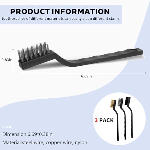 Image of 3PCS Bird Cage Cleaning Brush Set-Copper,Nylon and Stainless Steel Wire Brushes for Cleaning Parrot Cages, Kennels, and Perches,Removes Poop and Keeps Bird Cages Fresh,Essential Bird Cage Accessory